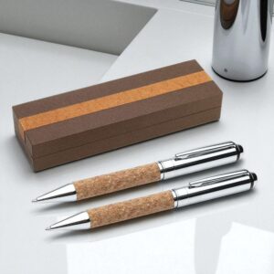 Bolígrafo de metal de corcho + estuche de papel
