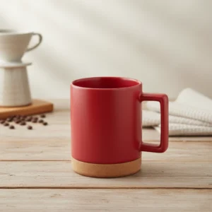 Taza de Cerámica con Base de Corcho y Tapa Plástica