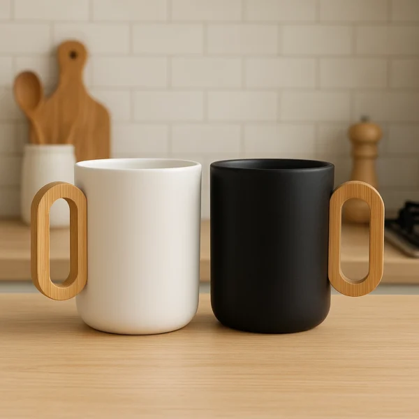 TAZA DE CERÁMICA Y ASA DE BAMBÚ NEGRA