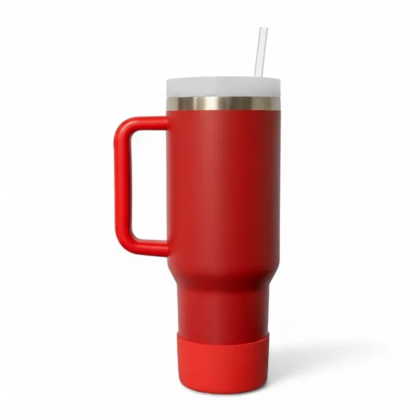 Tumbler 40 onz tipo Stanley – Vaso de acero inoxidable aislado al vacío con tapa y sorbete con base de silicón - Imagen 7