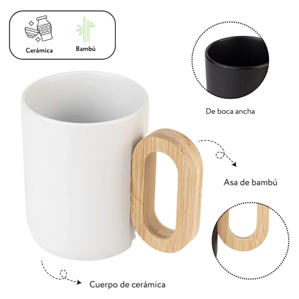 TAZA DE CERÁMICA Y ASA DE BAMBÚ NEGRA - Imagen 2