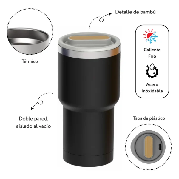 JARRO TÉRMICO AL VACIO DE DOBLE PARED NEGRO DE 530 ml - Imagen 5