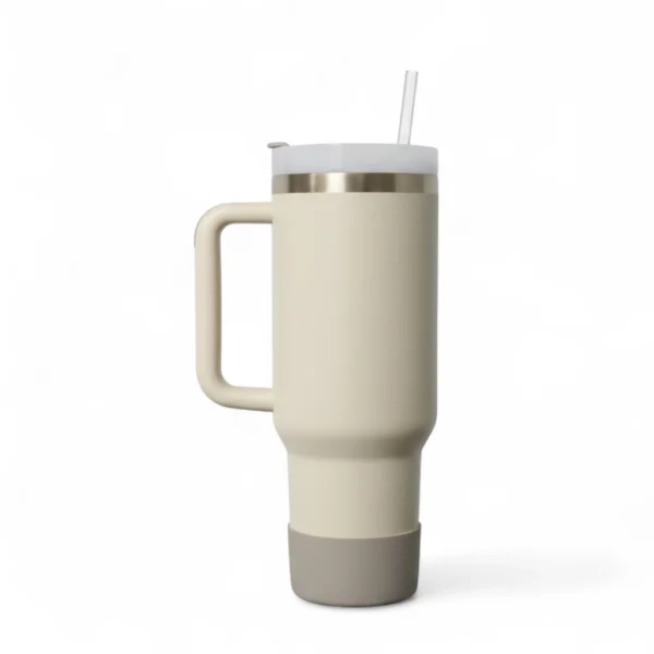 Tumbler 40 onz tipo Stanley – Vaso de acero inoxidable aislado al vacío con tapa y sorbete con base de silicón - Imagen 8