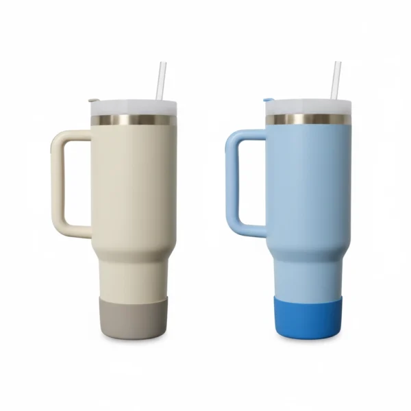Tumbler 40 onz tipo Stanley – Vaso de acero inoxidable aislado al vacío con tapa y sorbete con base de silicón - Imagen 6