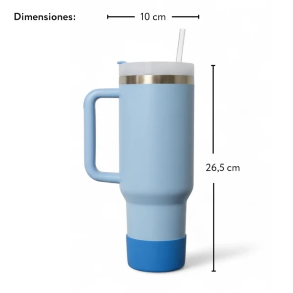 Tumbler 40 onz tipo Stanley – Vaso de acero inoxidable aislado al vacío con tapa y sorbete con base de silicón - Imagen 3