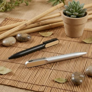 Bolígrafo de aluminio con detalle en bambú