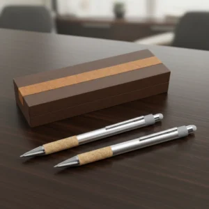 Bolígrafo de aluminio reciclado con empuñadura de corcho y touch + caja