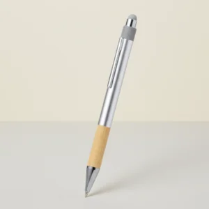 Bolígrafo de aluminio reciclado con empuñadura de corcho y touch